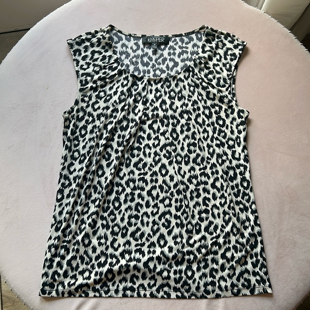 Kasper Black and White Leopard Print Tank Top